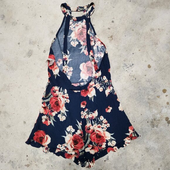 👠🛍️Forever 21 Romper Womens S Small Blue One-Piece Floral Halter Open Back - Picture 2 of 4